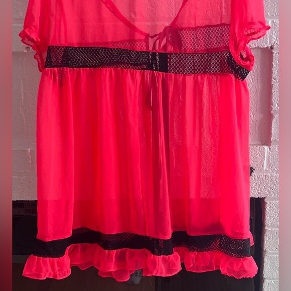 Victoria's Secret Babydoll Robe SZ M Babydoll Pink Melon satin ribbon tie Rare - Picture 8 of 11